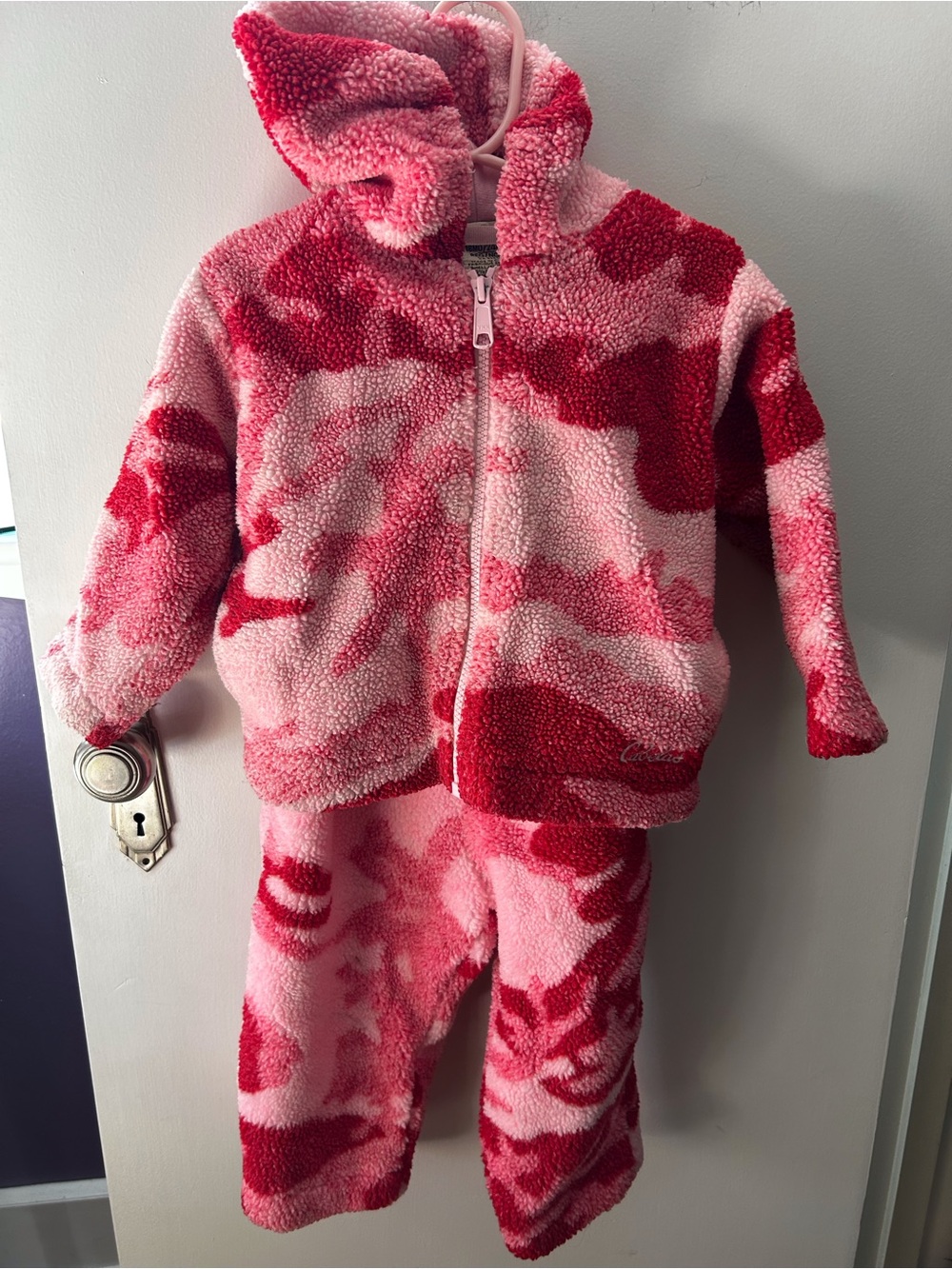 Cabela's Pink and Red Plush Hooded Kids Pajama Set